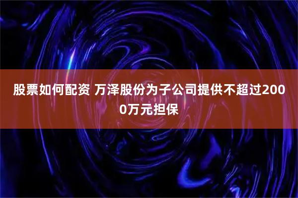 股票如何配资 万泽股份为子公司提供不超过2000万元担保